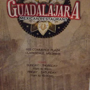 the menu for the restaurant