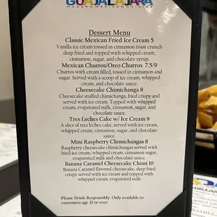 a menu on a table