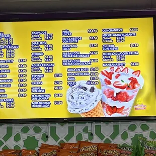 a menu on the wall