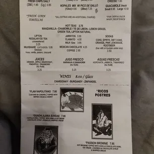 Menu as of March 2021