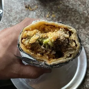 Super burrito cut in half
