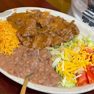 4-12-2022. Carne Guisada, rice and beans served with tortillas