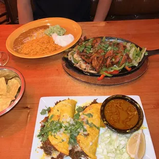 Quesabirria and steak fajitas