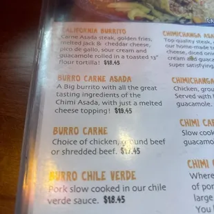Try Burro Carne Asada, enchilada style with green sauce!