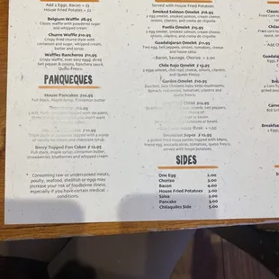 Breakfast menu