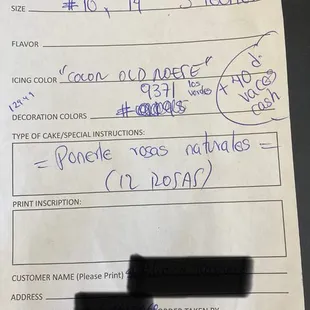 a receipt for a customer