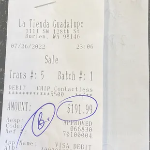 a receipt for a customer