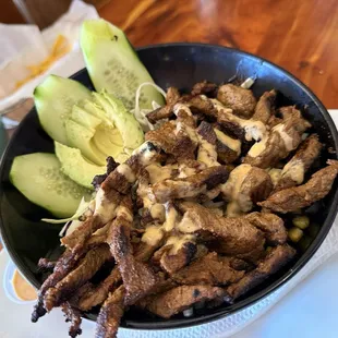 Mexican poke Bowl with steak
