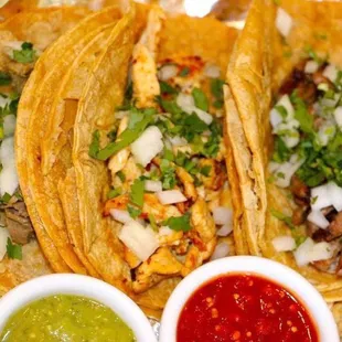 Traditional Tacos, Your choice of Steak, Carnitas, Chorizo, Al Pastor, Grilled Chicken or Tilapia.
