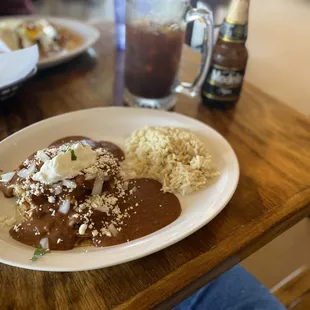 Enfrijoladas y michelada (mouth watering)