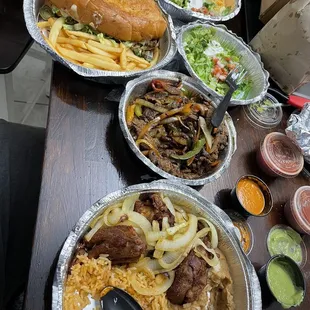 Steak torta,steak fajitas, carnitas platter