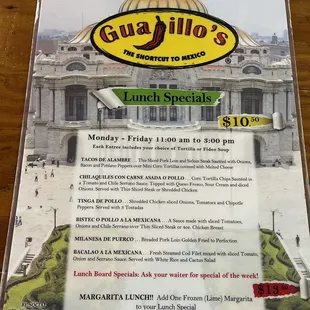 Lunch menu