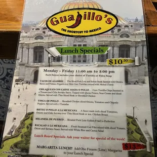 Lunch Specialties Menu 1-2025