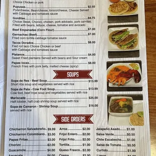 a menu for a mexican restaurant