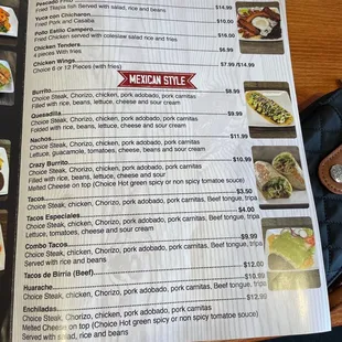 sushi and sashimi, menu