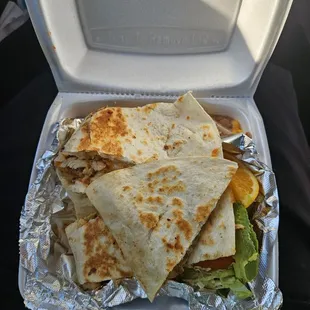 Chicken quesadilla to-go