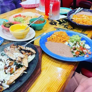 Fajitas poblanas and beef enchiladas