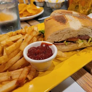 a sandwich and french fries