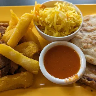 Pupusas with yucca fries