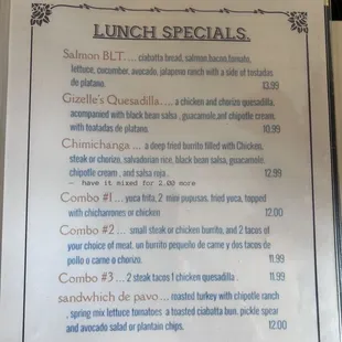 Lunch Specials Menu (August 2023)