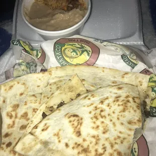 Quesadilla Meal that comes with rice &amp; beans (delicious)
