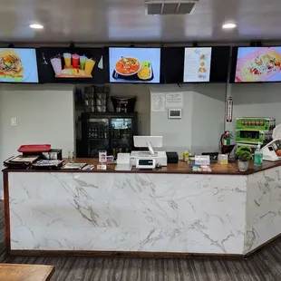 the counter area of a restaurant