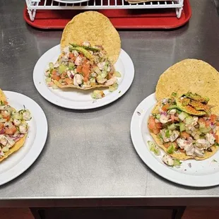 Ceviche shrimp tostadas