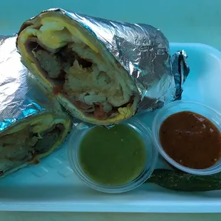 Breakfast Burrito! (Eggs, ham, bacon, sausage, hash browns and cheese)