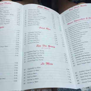 a menu in a car