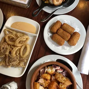 Gambas Al Ajillo, Croquetas, Pulpo A La Gallega, Calamares Fritos