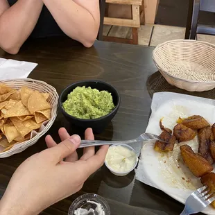 Plantains &amp; chips and guacamole