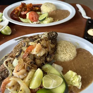 Mojarra Vallarta and camarones a la Diablo