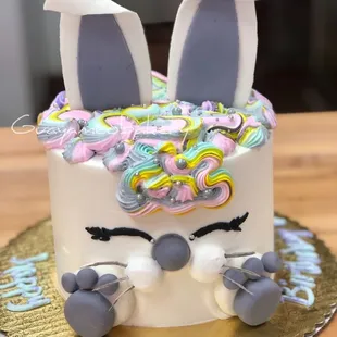 a cake decorated like a bunny