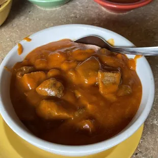 Small bowl of chili con carne. Comes with a large flour tortilla not pictured