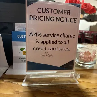 Extra Charge If Paying With Card