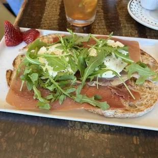 poached eggs and prosciutto. yum