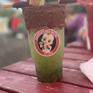 a drink with a sticker on it