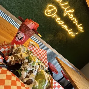 Loaded nachos and Agua Locas