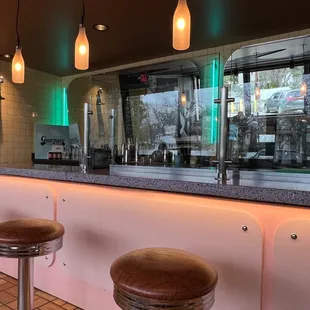 a row of stools in a diner