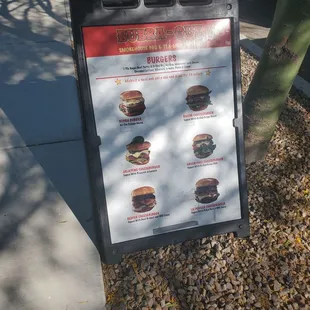 a menu for burgers