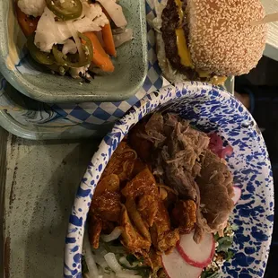 Burger and bowl