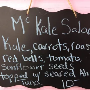 a chalk board with a menu written on it