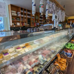 a display of meats and cheeses