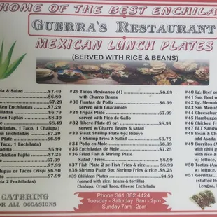 the menu of the restaurant
