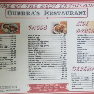 the menu of the restaurant