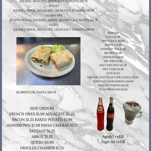 the menu for the restaurant