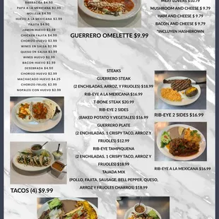 the menu for the restaurant