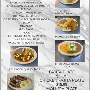 the menu for the restaurant