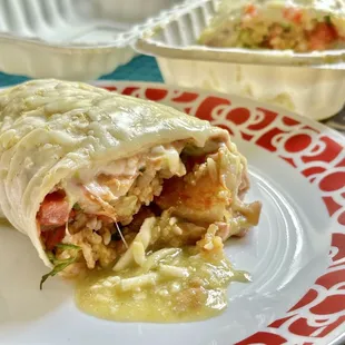 Super shrimp burrito with green sauce