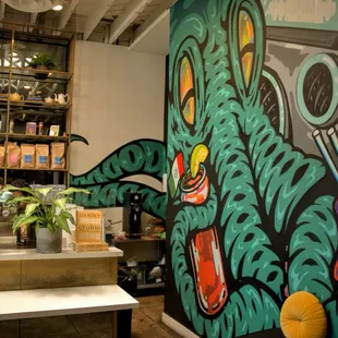 a colorful mural on the wall